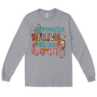 Heather Grey she works willingly with her hands Long Sleeve Tee - FaDigitalArtStudio