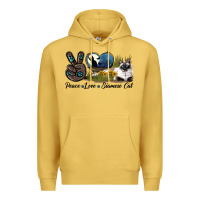 Antique Gold Peace Love Siamese Cat Premium Hoodie - LillyAllenDesigns