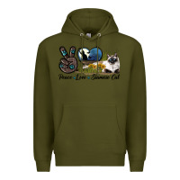 Army Green Peace Love Siamese Cat Premium Hoodie - LillyAllenDesigns