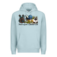 Blue Mist Peace Love Siamese Cat Premium Hoodie - LillyAllenDesigns