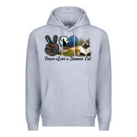 Heather Grey Peace Love Siamese Cat Premium Hoodie - LillyAllenDesigns