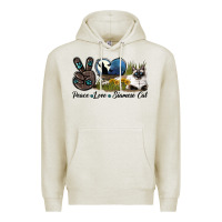 Oatmeal Heather Peace Love Siamese Cat Premium Hoodie - LillyAllenDesigns