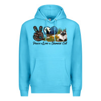 Ocean Blue Peace Love Siamese Cat Premium Hoodie - LillyAllenDesigns