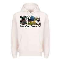 Pale Pink Peace Love Siamese Cat Premium Hoodie - LillyAllenDesigns