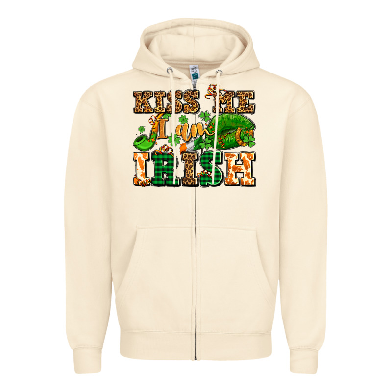 Kiss Me I Am Irish  With Lips And Shamrocks Zipper Hoodie by AdoDesignShop | Teevron