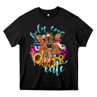 Black Holy cow i am cute baby cow Heavy Core Tee - HowdyJamesFarm