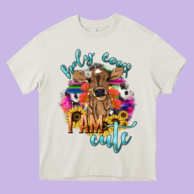 Holy Cow I Am Cute Baby Cow Heavy Core Tee Designed By Howdyjamesfarm