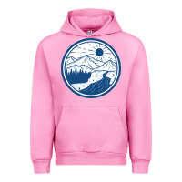 Fuchsia Pink River Mountain Badge Urban Hoodie - linhVisuals