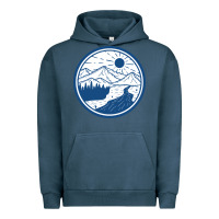 Pigment Midnight Navy River Mountain Badge Urban Hoodie - linhVisuals