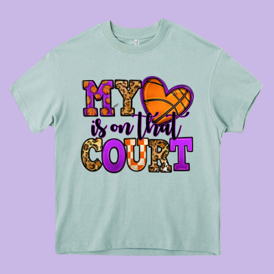 My Heart Is On That Court Basketball Heavy Core Tee Designed By Jasminsmagicworld