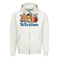 Oatmeal Heather tis the season hockey and Christmas Zipper Hoodie - AdoDesignShop