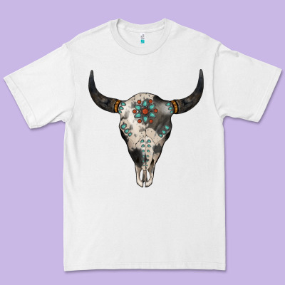 Cowhide Bull Skull Premium Tee Designed By Jasminsmagicworld