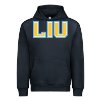 Navy Liu Gold Wordmark Urban Hoodie - linhVisuals