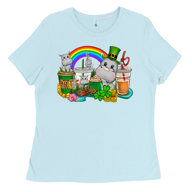 St. Patrick's Hippopotamus Coffee Cups Ladies Tee by CowGirlArtShop | Teevron