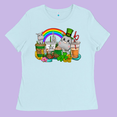 St. Patrick's Hippopotamus Coffee Cups Ladies Tee Designed By Cowgirlartshop