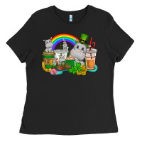 Black St. Patrick's Hippopotamus coffee cups Ladies Tee - CowGirlArtShop