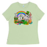 Matcha St. Patrick's Hippopotamus coffee cups Ladies Tee - CowGirlArtShop
