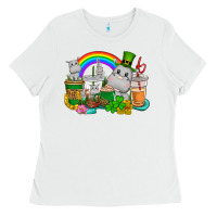 White St. Patrick's Hippopotamus coffee cups Ladies Tee - CowGirlArtShop