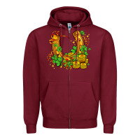 Burgundy horseshoe with shamrocks and coin Zipper Hoodie - AdoDesignShop