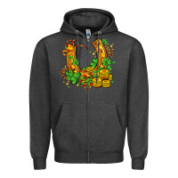 Charcoal Heather horseshoe with shamrocks and coin Zipper Hoodie - AdoDesignShop
