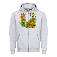 Heather Grey horseshoe with shamrocks and coin Zipper Hoodie - AdoDesignShop