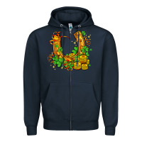 Navy horseshoe with shamrocks and coin Zipper Hoodie - AdoDesignShop
