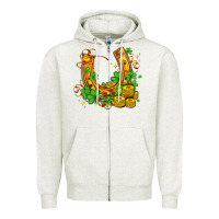 Oatmeal Heather horseshoe with shamrocks and coin Zipper Hoodie - AdoDesignShop