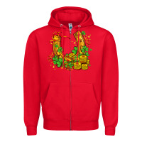 Red horseshoe with shamrocks and coin Zipper Hoodie - AdoDesignShop