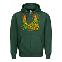 Horseshoe With Shamrocks And Coin Zipper Hoodie | Teevron