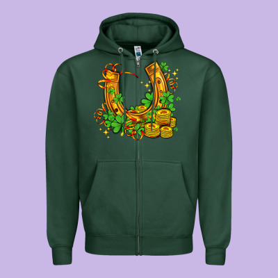 Horseshoe With Shamrocks And Coin Zipper Hoodie Designed By Adodesignshop