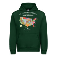 Forest Green us national parks map colorful with all 59 national parks Urban Hoodie - linhVisuals