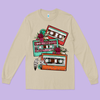 Cassette Floral Gemstone Long Sleeve Tee Designed By Fadigitalartstudio