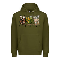 Army Green Peace Love Saanen Goats Premium Hoodie - LillyAllenDesigns