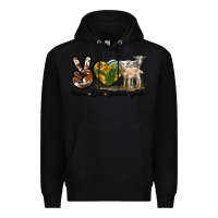 Black Peace Love Saanen Goats Premium Hoodie - LillyAllenDesigns