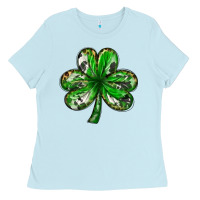 Baby Blue Shamrock with leopard and cowhide St. Patricks day Ladies Tee - HowdyJamesFarm