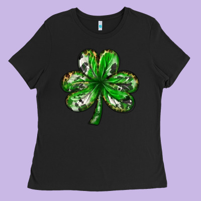 Shamrock With Leopard And Cowhide St. Patricks Day Ladies Tee Designed By Howdyjamesfarm