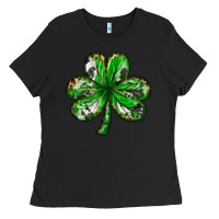 Black Shamrock with leopard and cowhide St. Patricks day Ladies Tee - HowdyJamesFarm