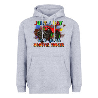 Heather Grey just a boy who loves monster trucks Heavyweight Hoodie - JahusDesignShop