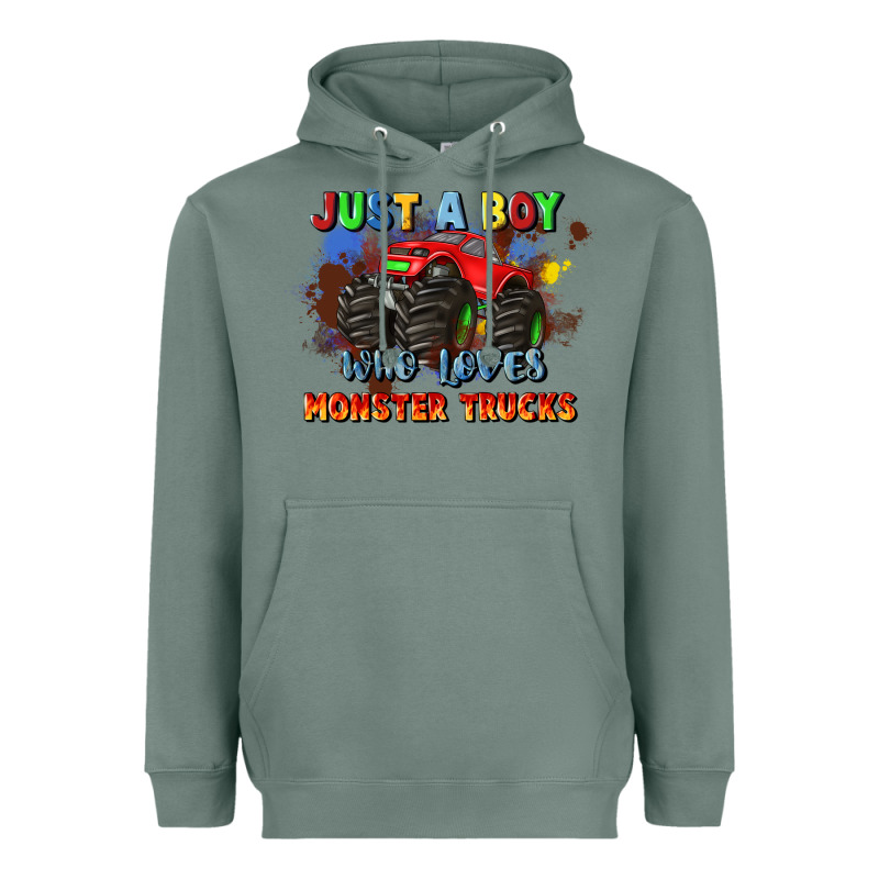 Just A Boy Who Loves Monster Trucks Heavyweight Hoodie by JahusDesignShop | Teevron