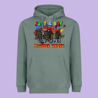 Just A Boy Who Loves Monster Trucks Heavyweight Hoodie Designed By Jahusdesignshop