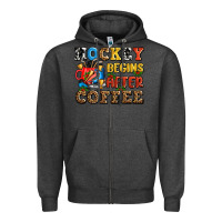 Charcoal Heather hockey begins after coffee ado Zipper Hoodie - AdoDesignShop