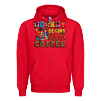 Red hockey begins after coffee ado Zipper Hoodie - AdoDesignShop