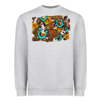 Western Cowhide Horseshoe Sunflower Background Heavyweight Sweatshirt | Teevron