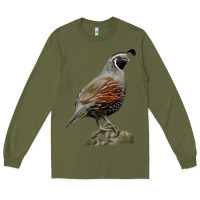 Army Green California Quail Bird Long Sleeve Tee - RanaPortraitStore