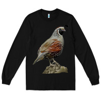 Black California Quail Bird Long Sleeve Tee - RanaPortraitStore