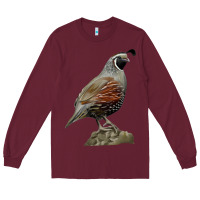 Burgundy California Quail Bird Long Sleeve Tee - RanaPortraitStore
