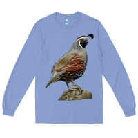 Colony Blue California Quail Bird Long Sleeve Tee - RanaPortraitStore