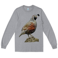Heather Grey California Quail Bird Long Sleeve Tee - RanaPortraitStore