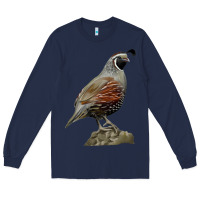 Navy California Quail Bird Long Sleeve Tee - RanaPortraitStore
