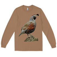 Toasted Coconut California Quail Bird Long Sleeve Tee - RanaPortraitStore